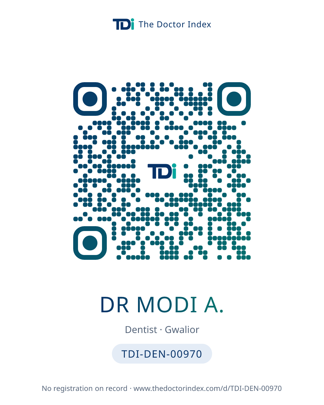 QR card for Dr Modi A., TDI-DEN-00970