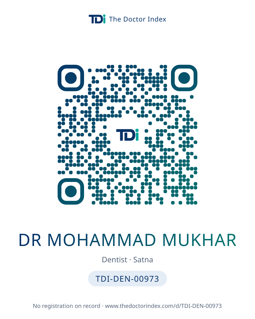 QR card for Dr Mohammad Mukhar, TDI-DEN-00973