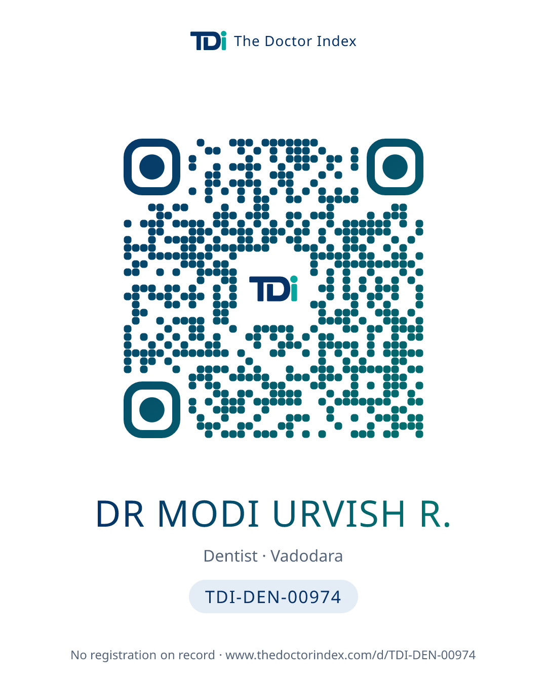 QR card for Dr Modi Urvish R., TDI-DEN-00974