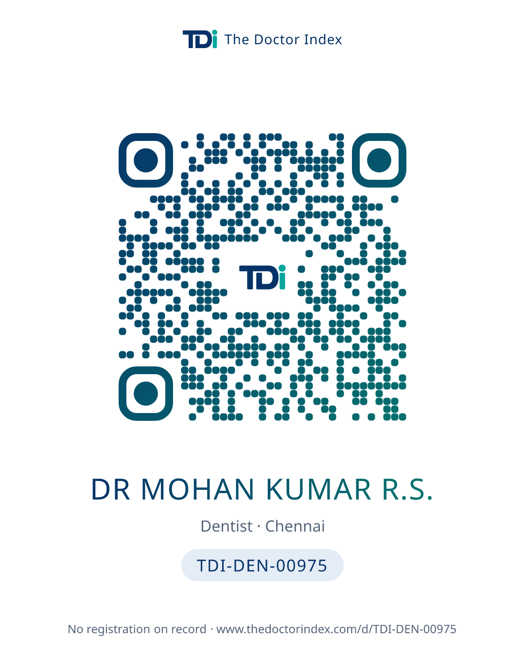 QR card for Dr Mohan Kumar R.S., TDI-DEN-00975