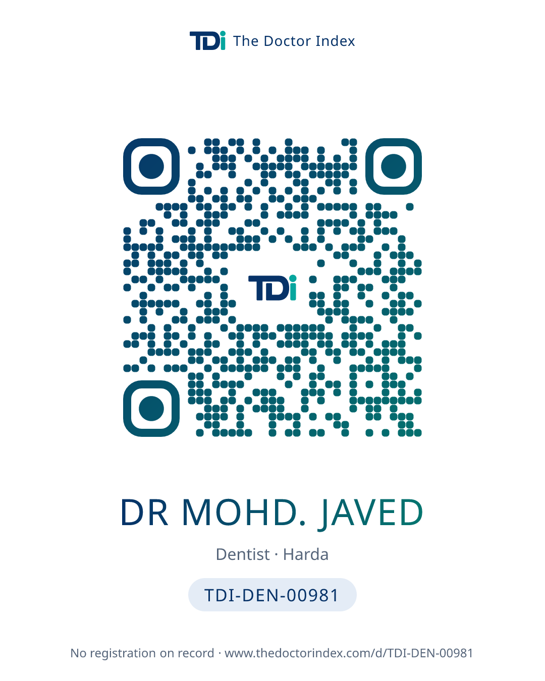 QR card for Dr Mohd. Javed, TDI-DEN-00981