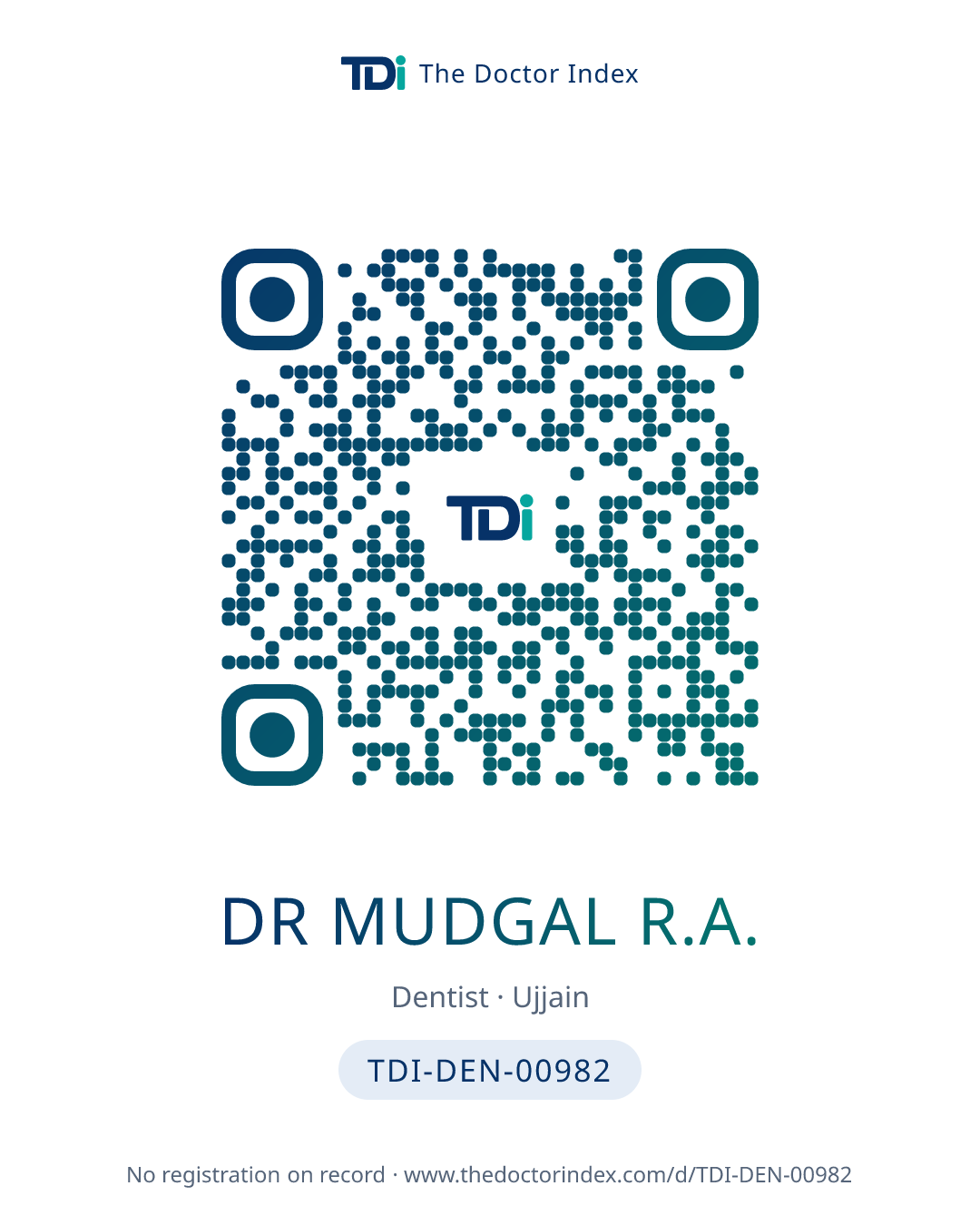 QR card for Dr Mudgal R.A., TDI-DEN-00982