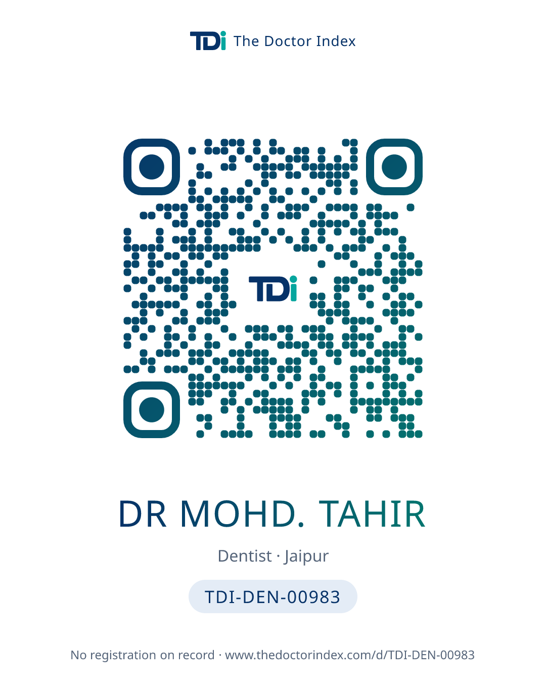 QR card for Dr Mohd. Tahir, TDI-DEN-00983