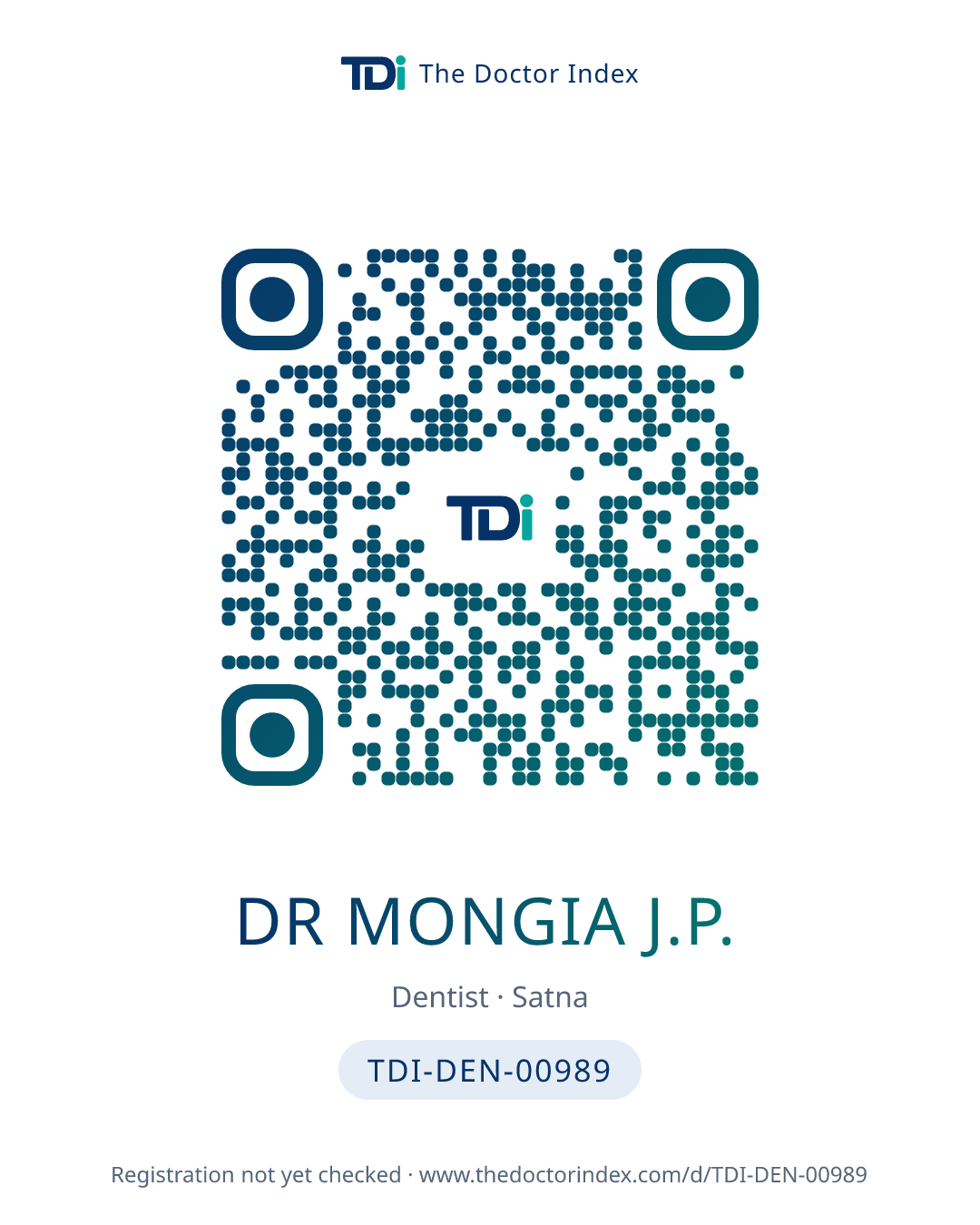 QR card for Dr Mongia J.P., TDI-DEN-00989
