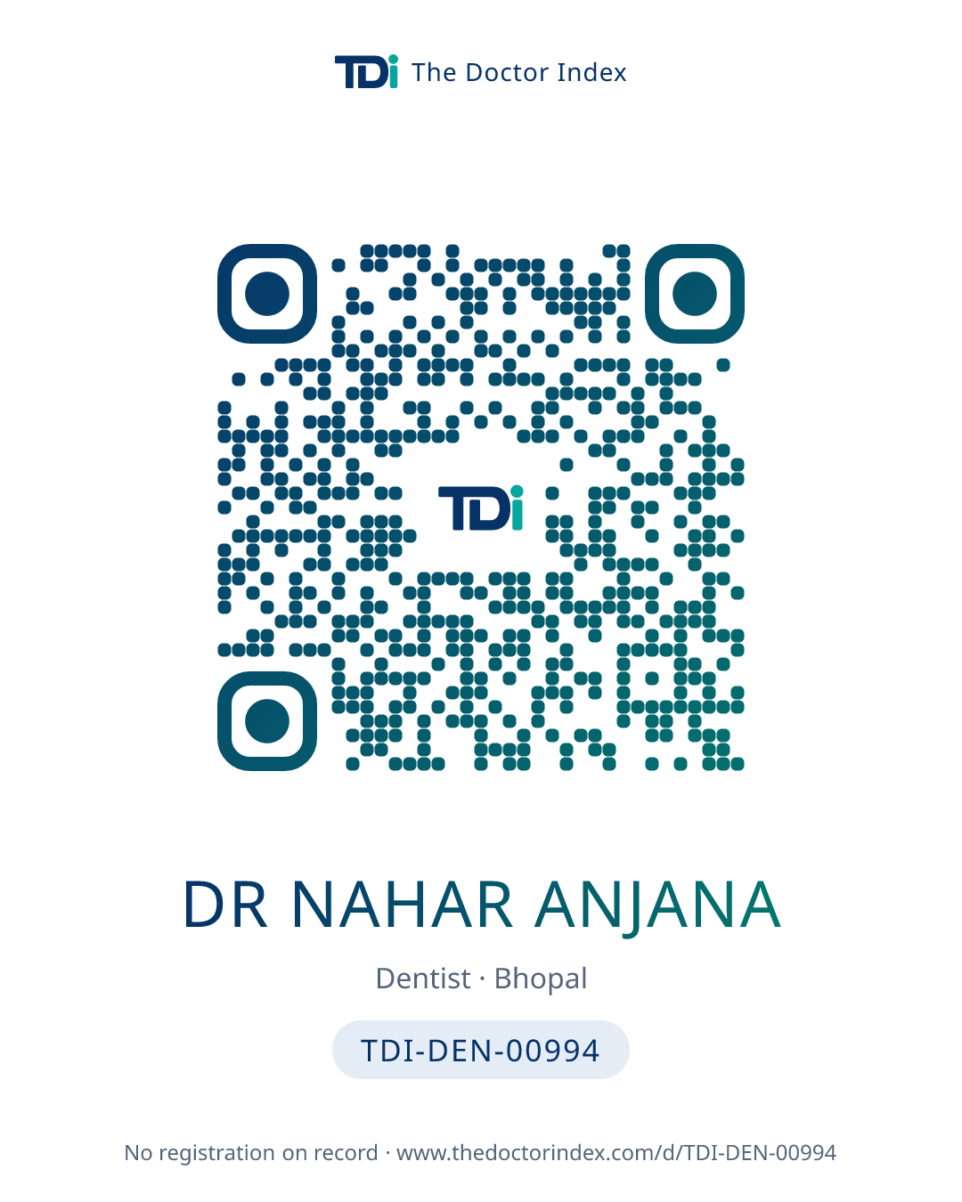 QR card for Dr Nahar Anjana, TDI-DEN-00994