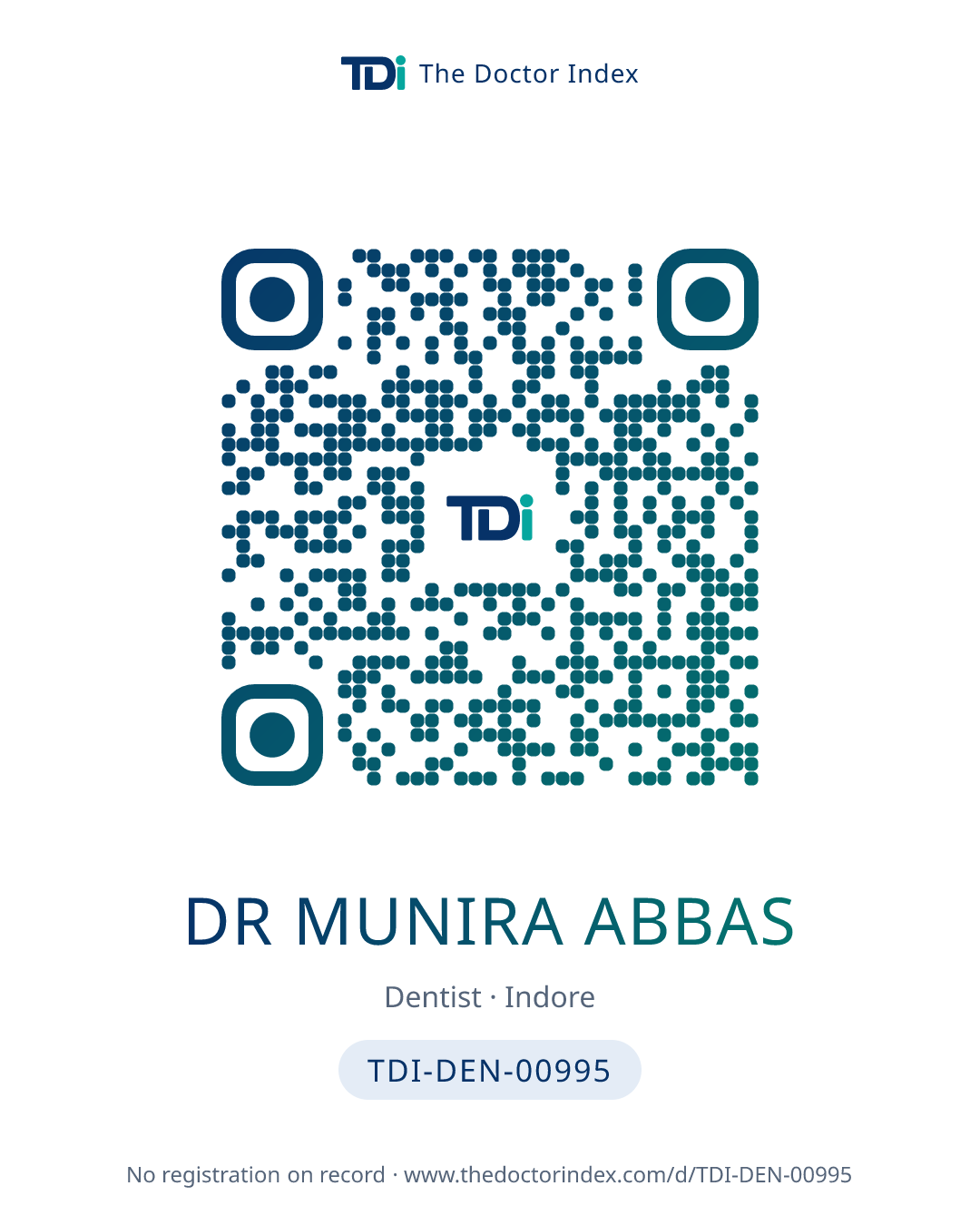 QR card for Dr Munira Abbas, TDI-DEN-00995