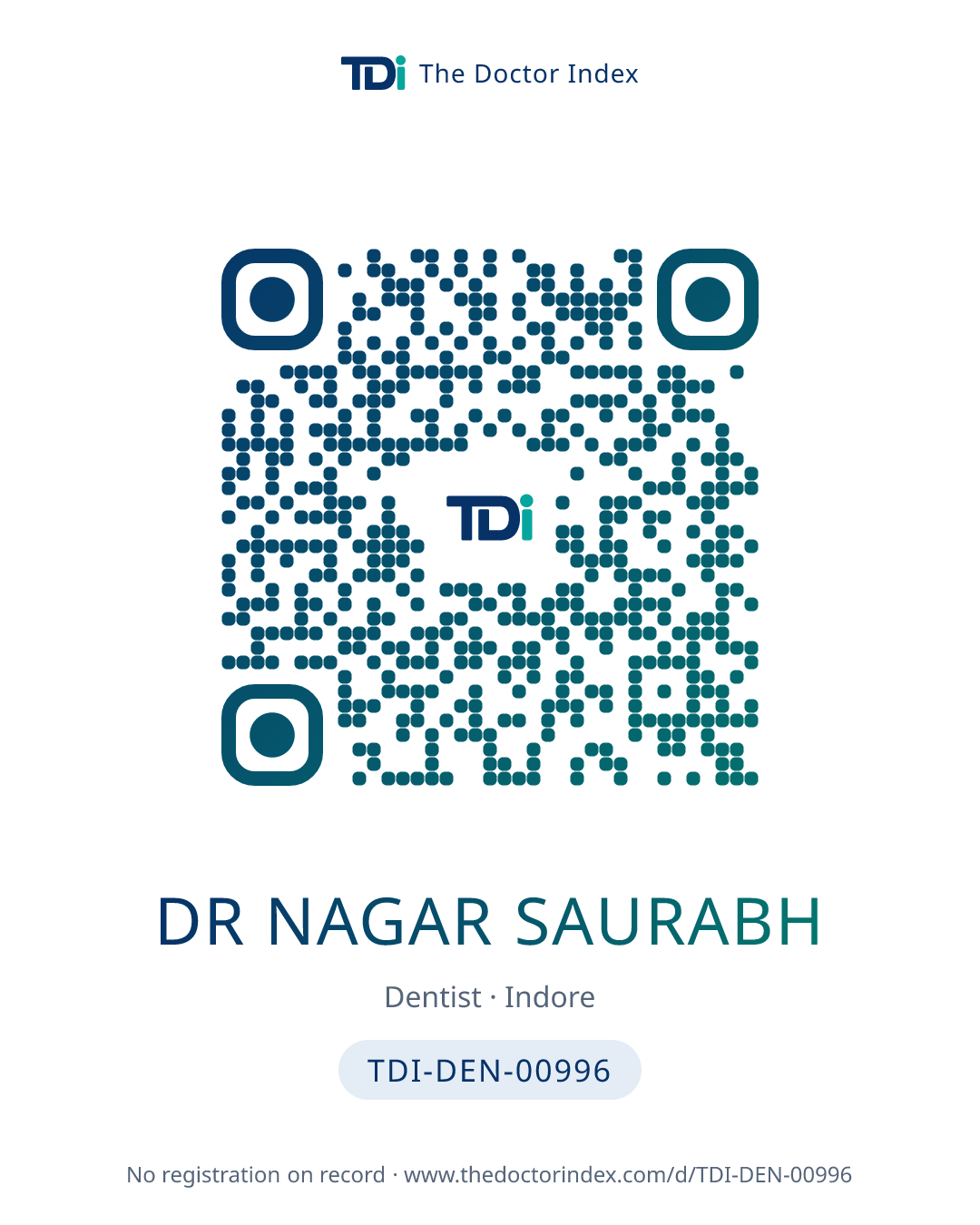 QR card for Dr Nagar Saurabh, TDI-DEN-00996