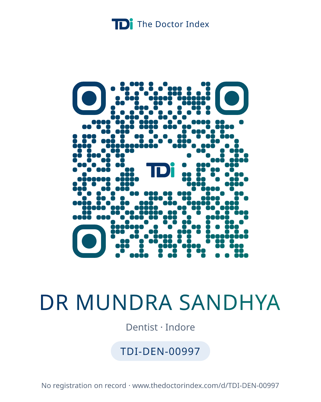 QR card for Dr Mundra Sandhya, TDI-DEN-00997