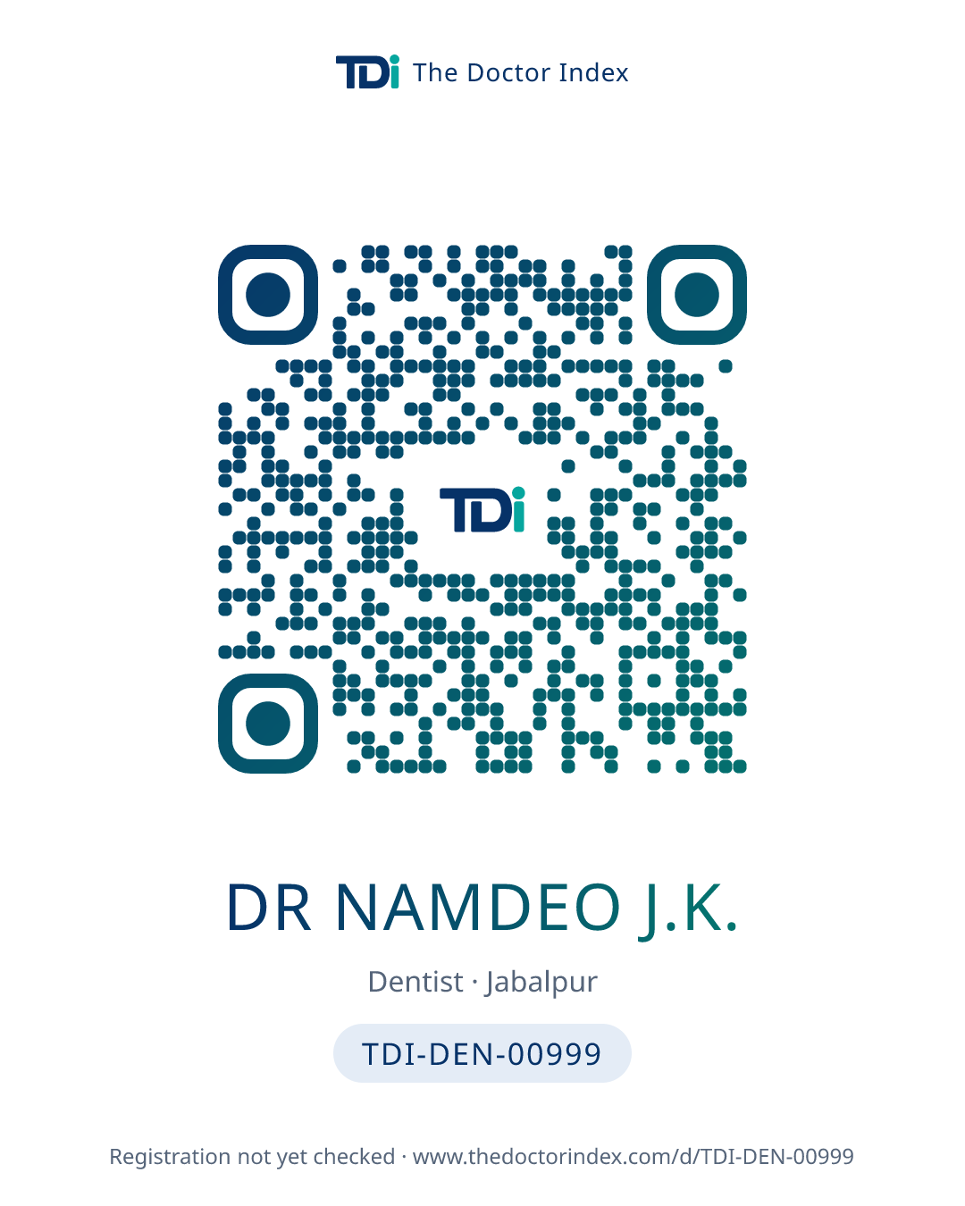 QR card for Dr Namdeo J.K., TDI-DEN-00999