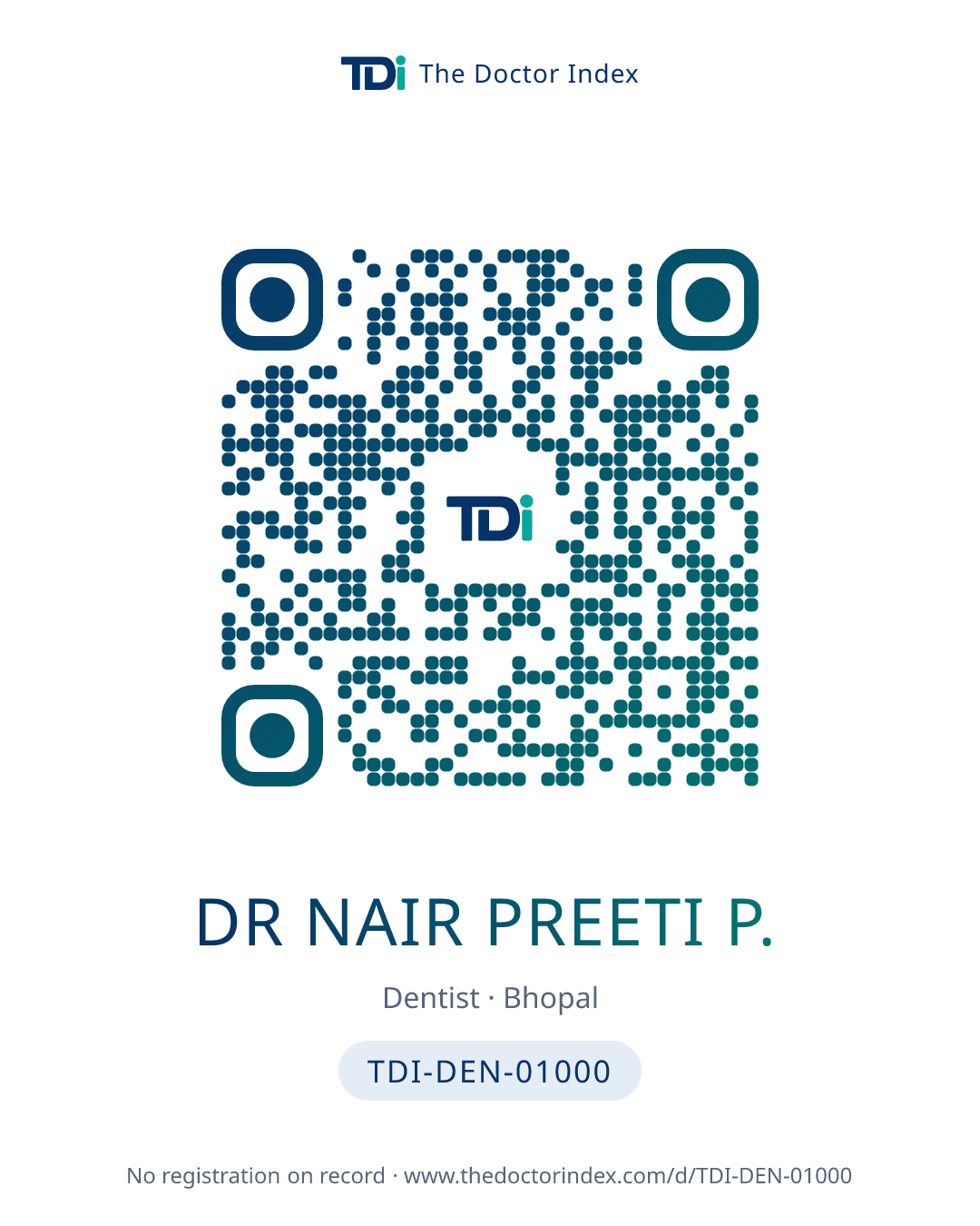 QR card for Dr Nair Preeti P., TDI-DEN-01000