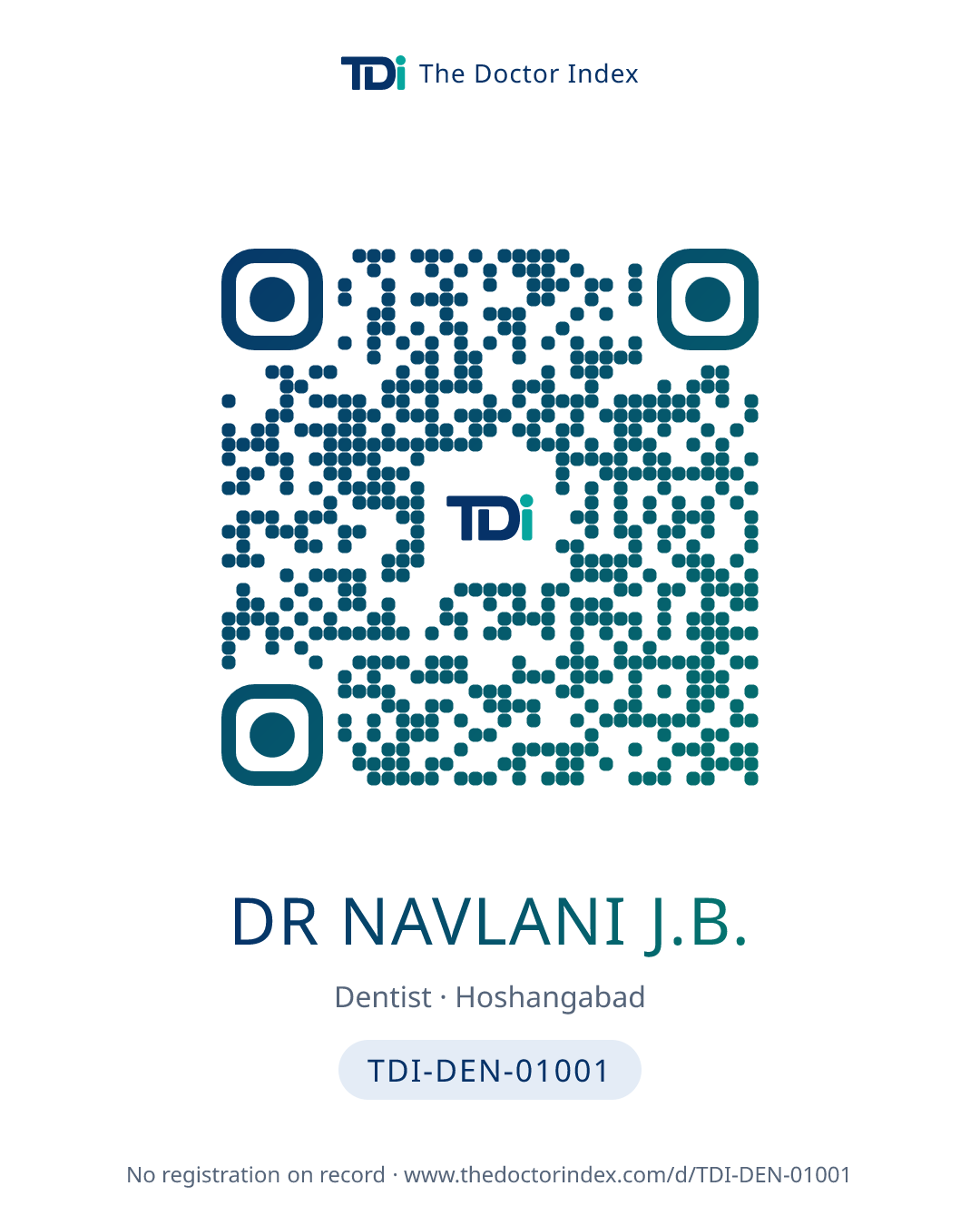 QR card for Dr Navlani J.B., TDI-DEN-01001