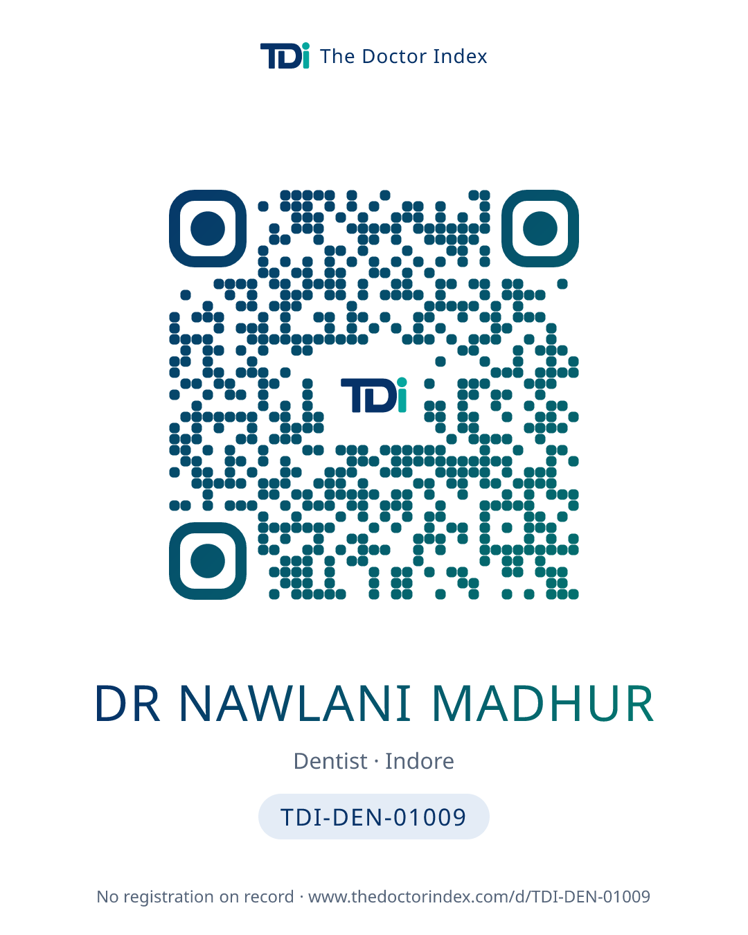 QR card for Dr Nawlani Madhur, TDI-DEN-01009
