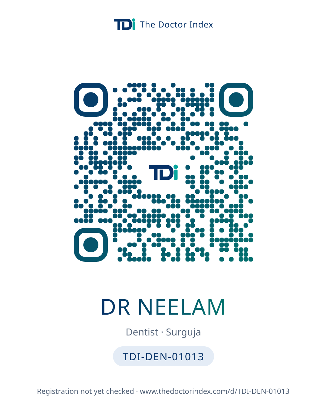 QR card for Dr Neelam, TDI-DEN-01013