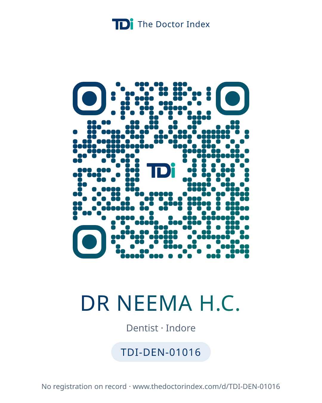 QR card for Dr Neema H.C., TDI-DEN-01016