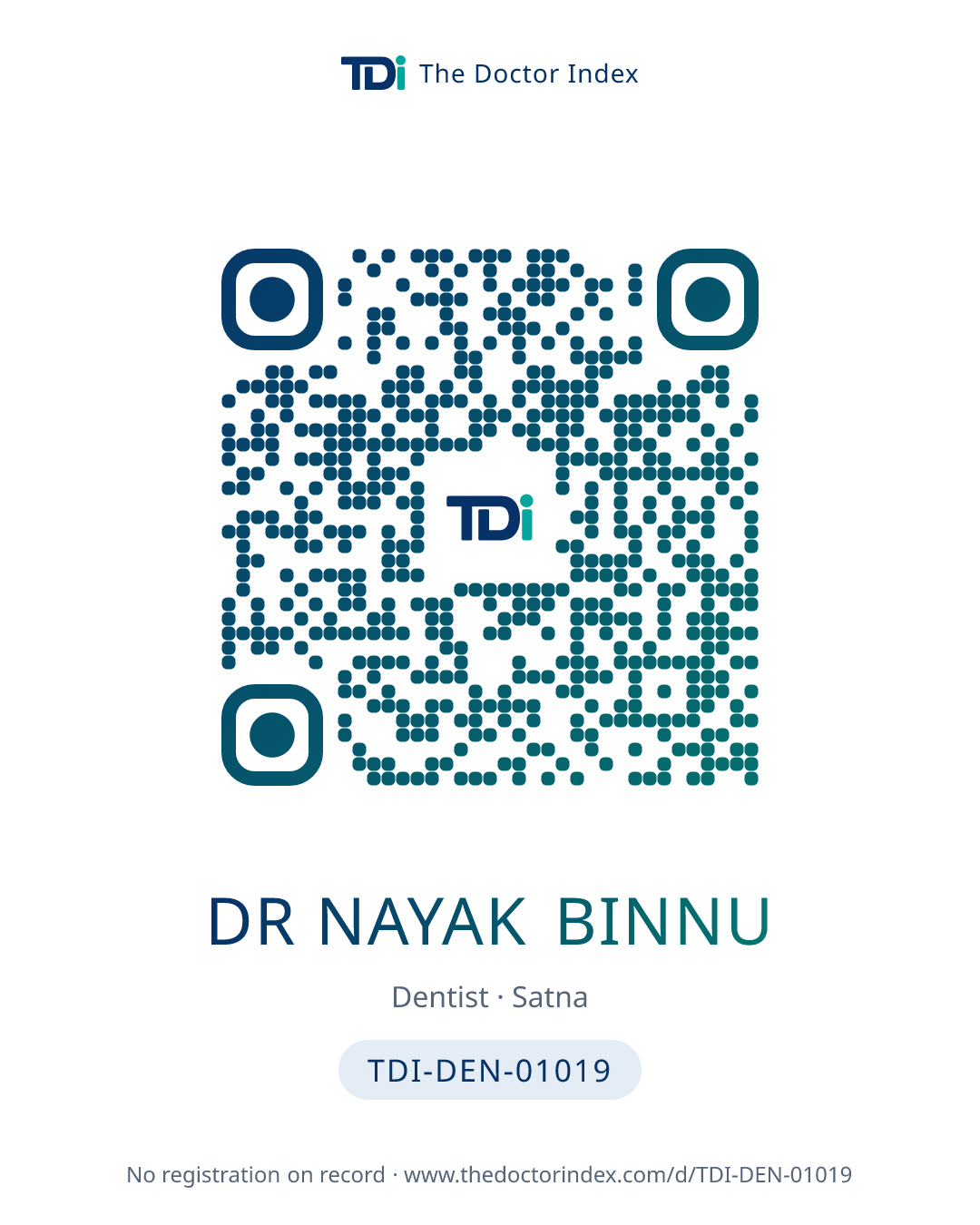 QR card for Dr Nayak Binnu, TDI-DEN-01019