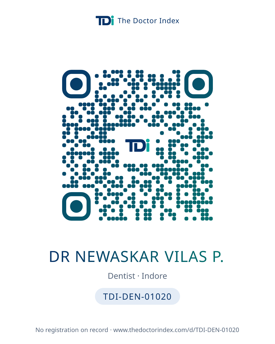 QR card for Dr Newaskar Vilas P., TDI-DEN-01020