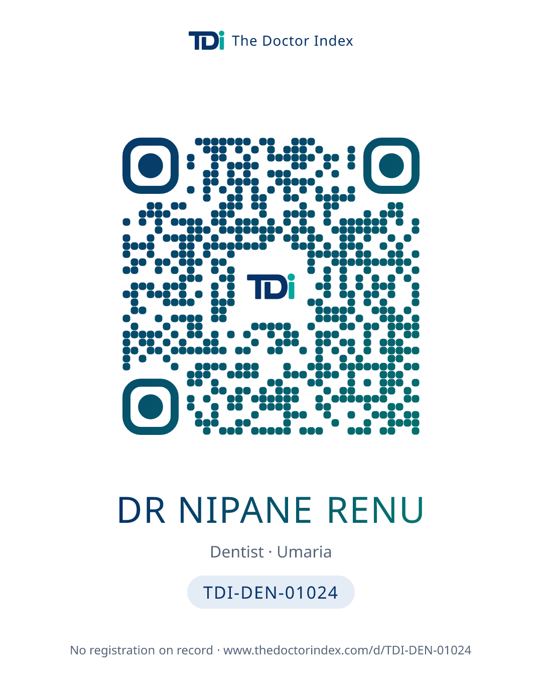 QR card for Dr Nipane Renu, TDI-DEN-01024