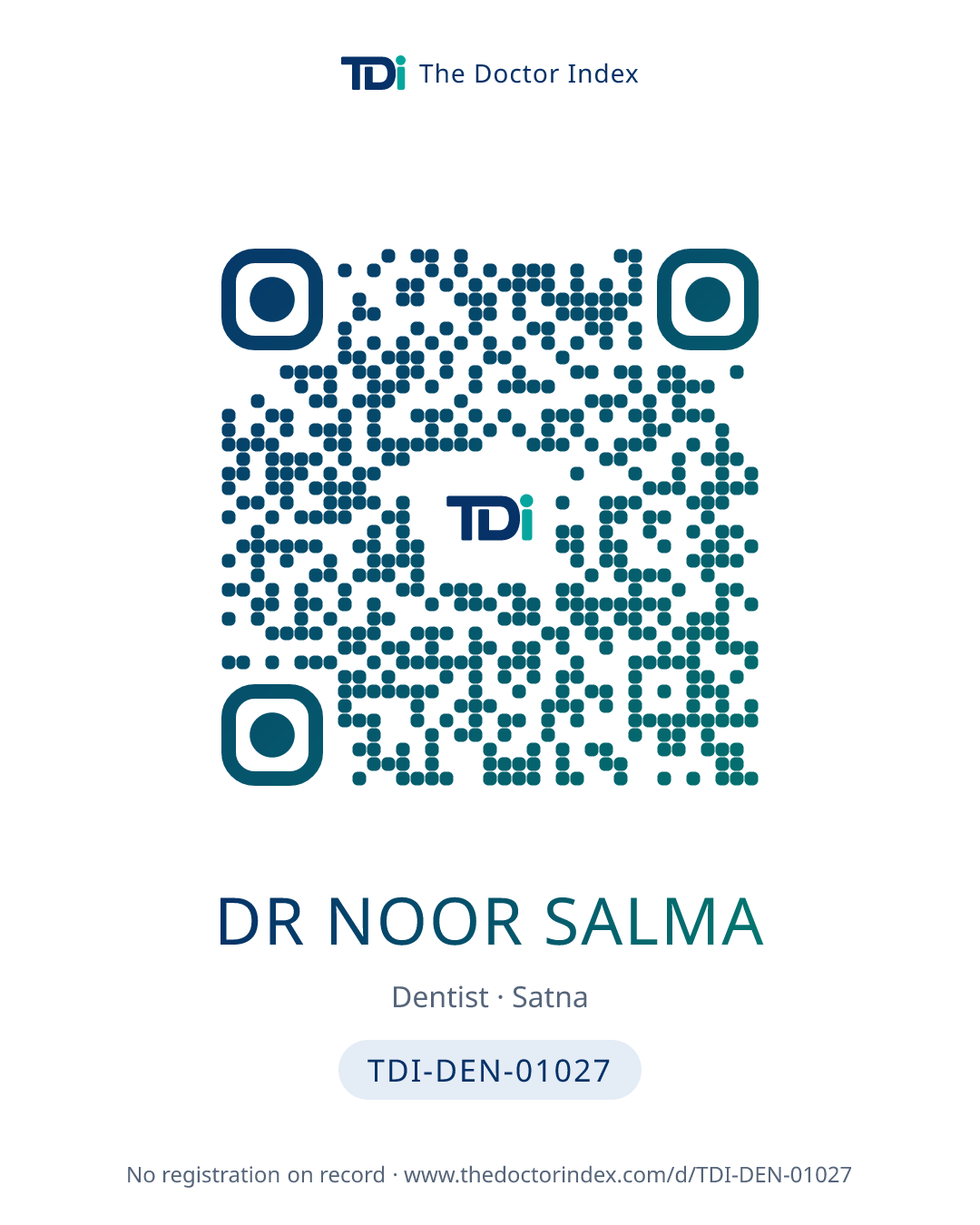 QR card for Dr Noor Salma, TDI-DEN-01027