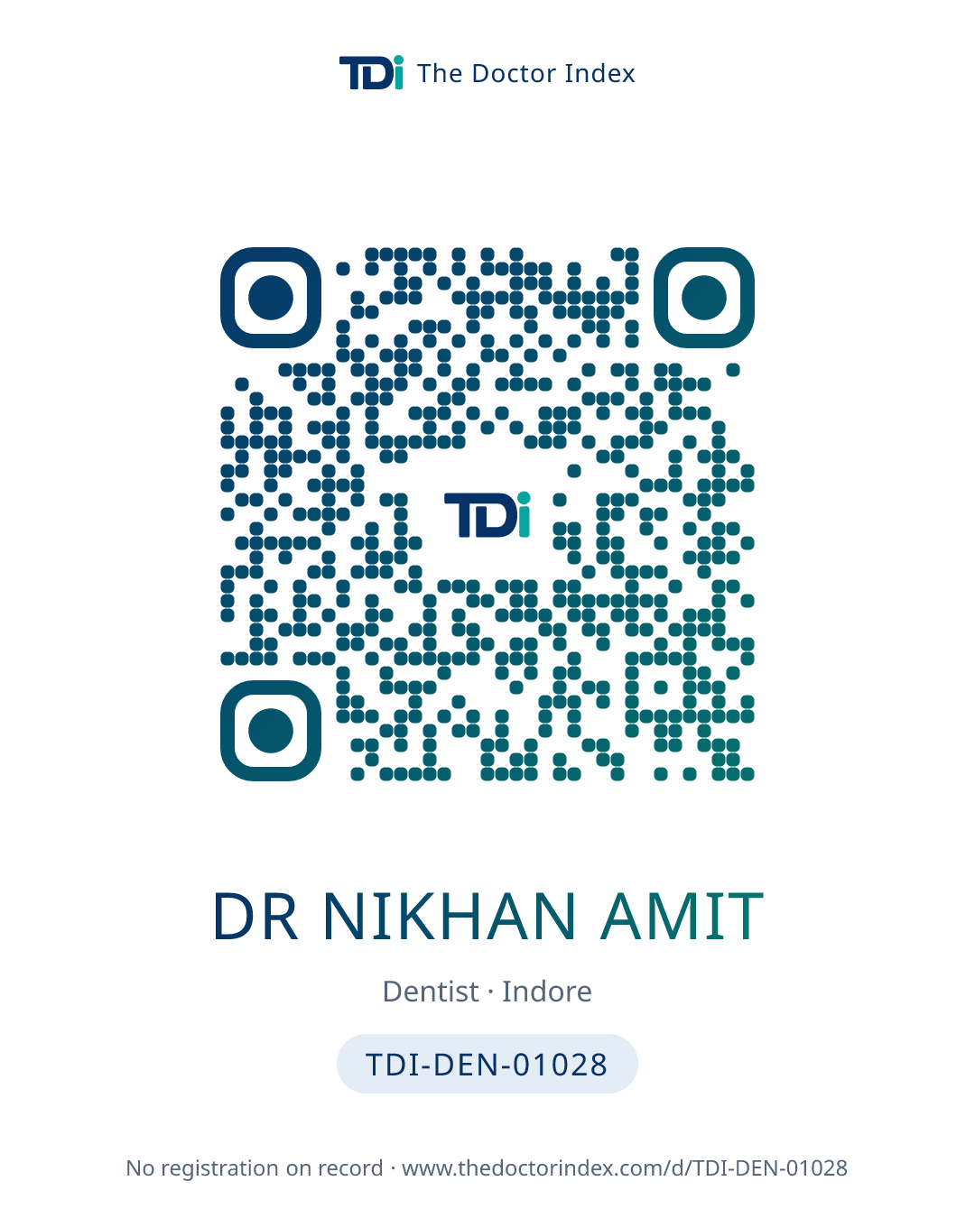 QR card for Dr Nikhan Amit, TDI-DEN-01028