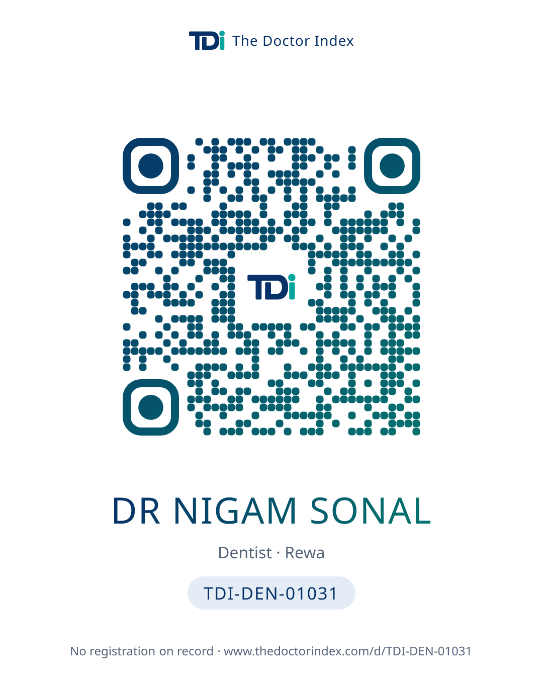 QR card for Dr Nigam Sonal, TDI-DEN-01031