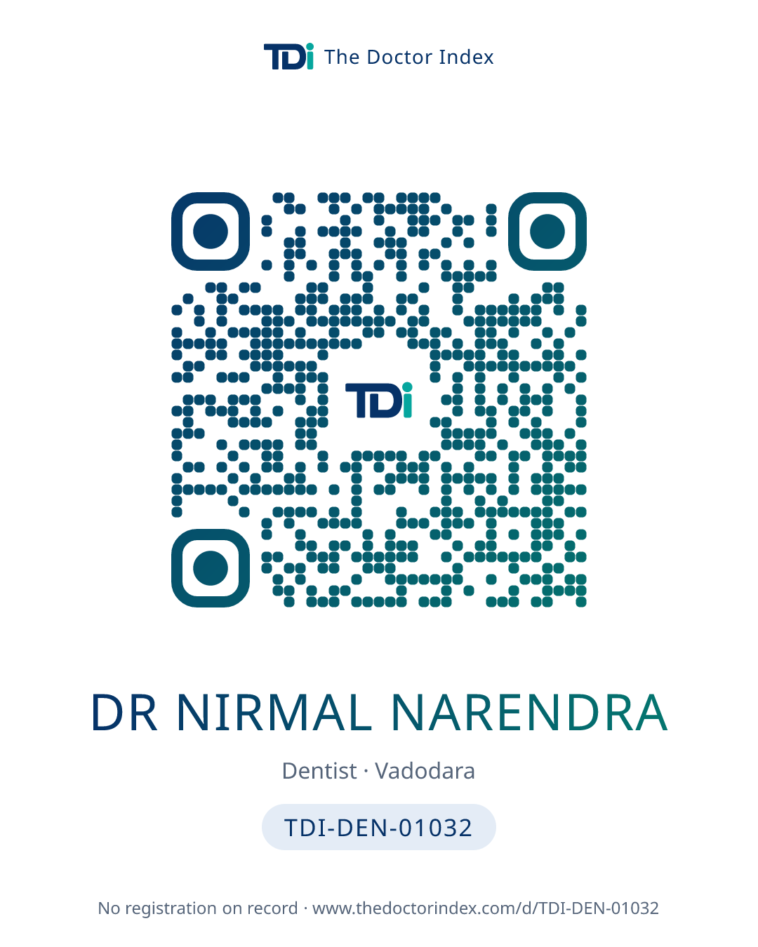 QR card for Dr Nirmal Narendra, TDI-DEN-01032
