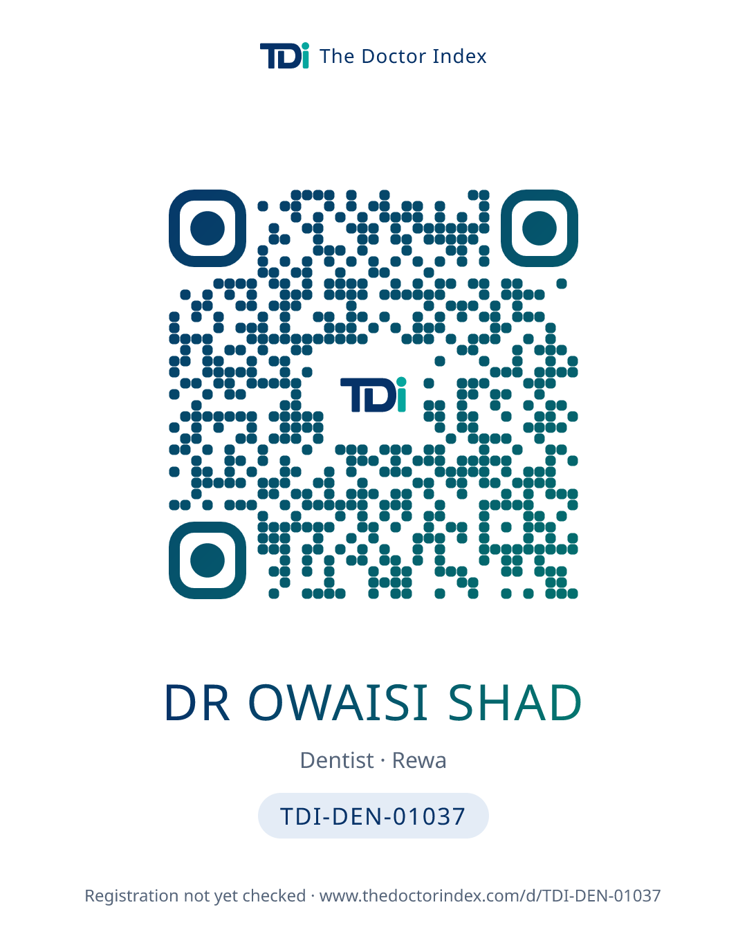 QR card for Dr Owaisi Shad, TDI-DEN-01037