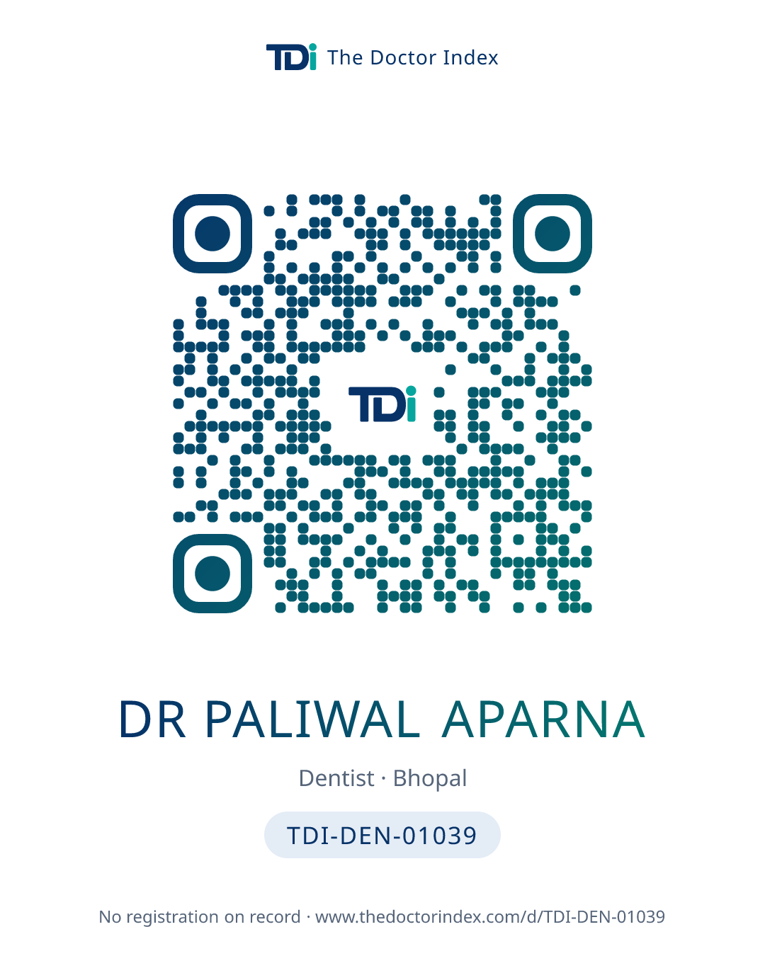 QR card for Dr Paliwal Aparna, TDI-DEN-01039
