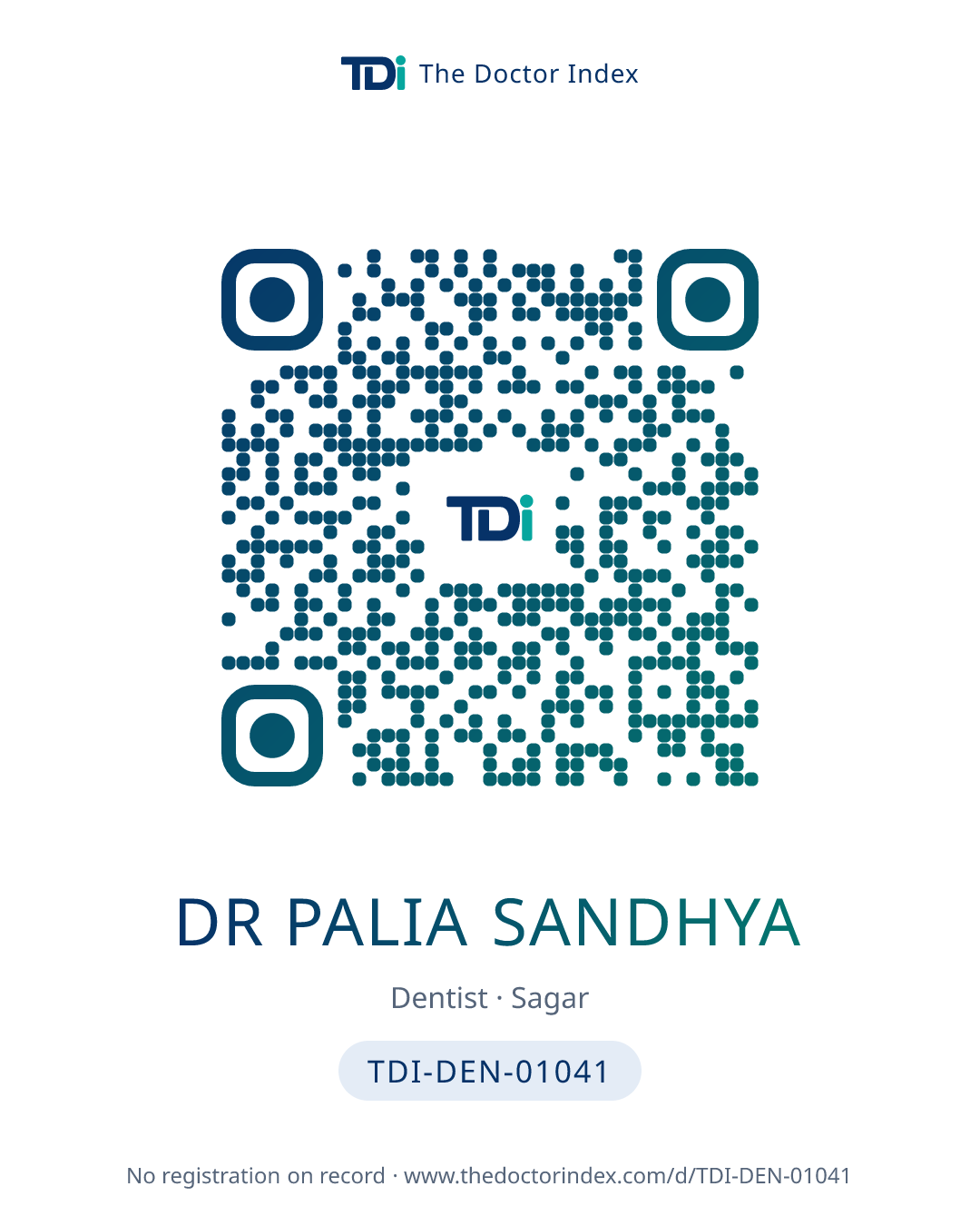 QR card for Dr Palia Sandhya, TDI-DEN-01041