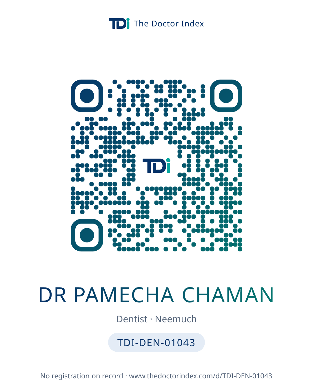 QR card for Dr Pamecha Chaman, TDI-DEN-01043