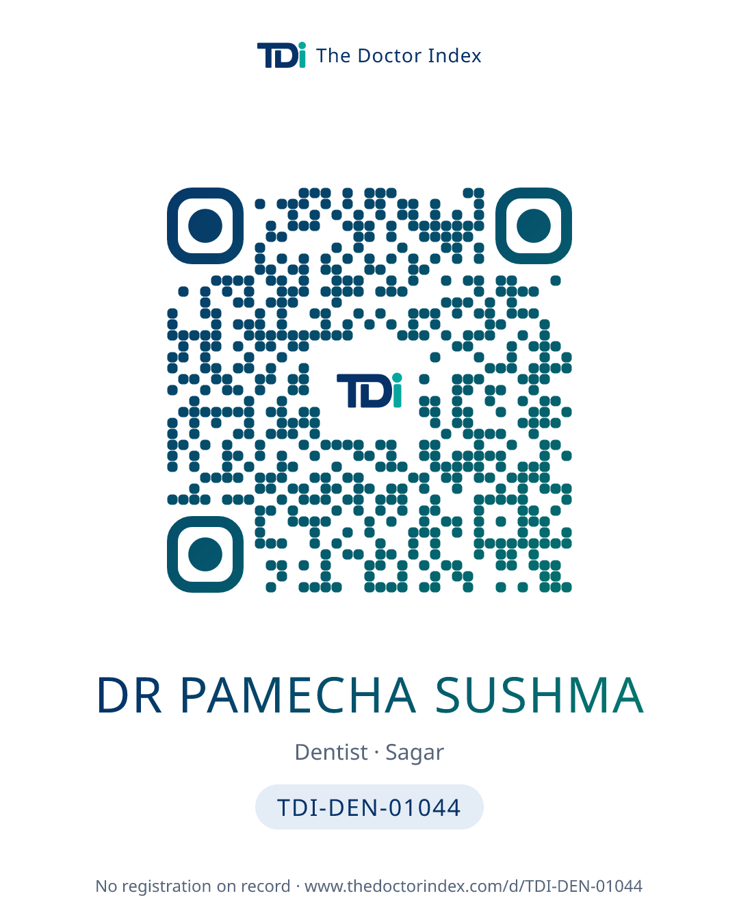 QR card for Dr Pamecha Sushma, TDI-DEN-01044