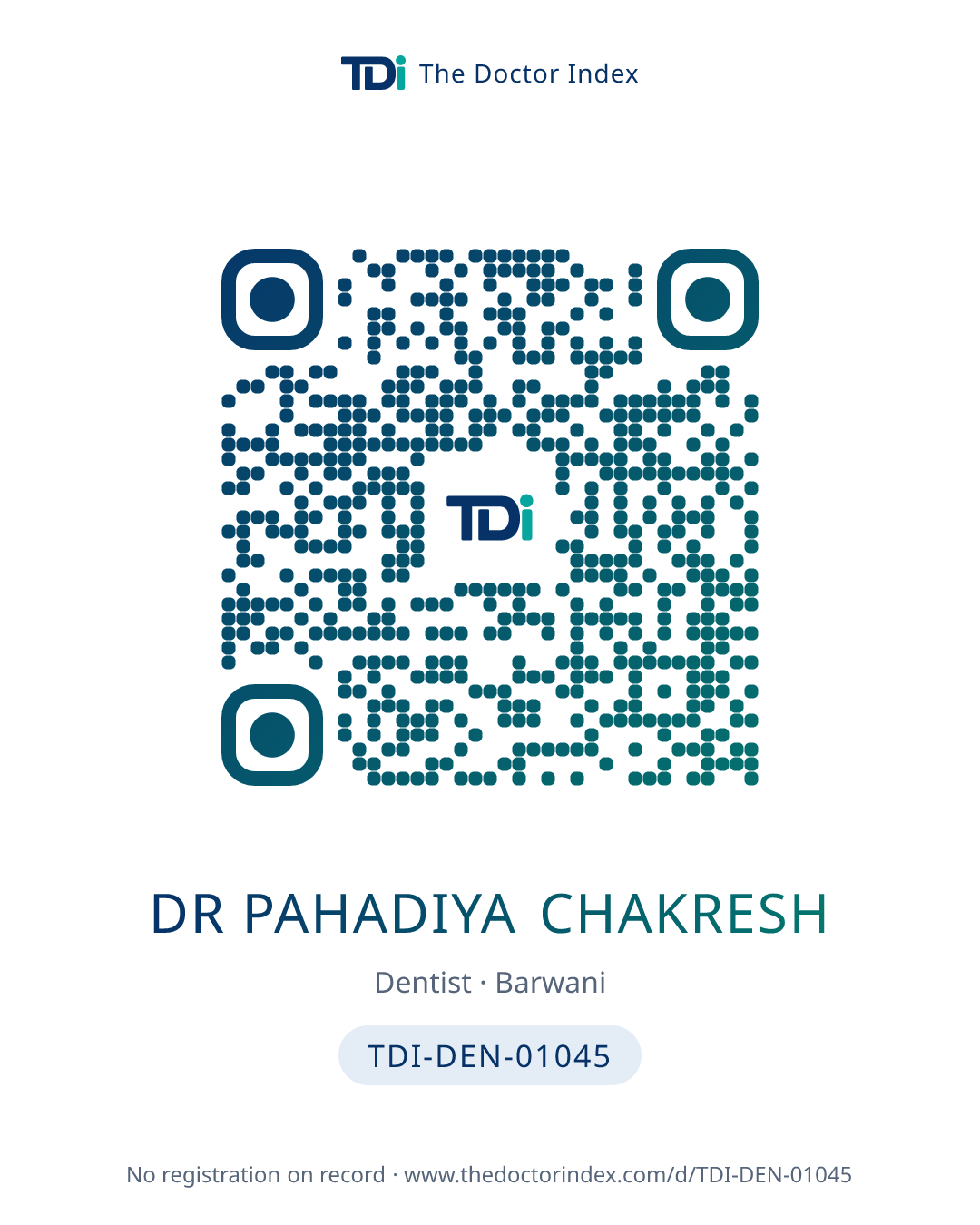 QR card for Dr Pahadiya Chakresh, TDI-DEN-01045