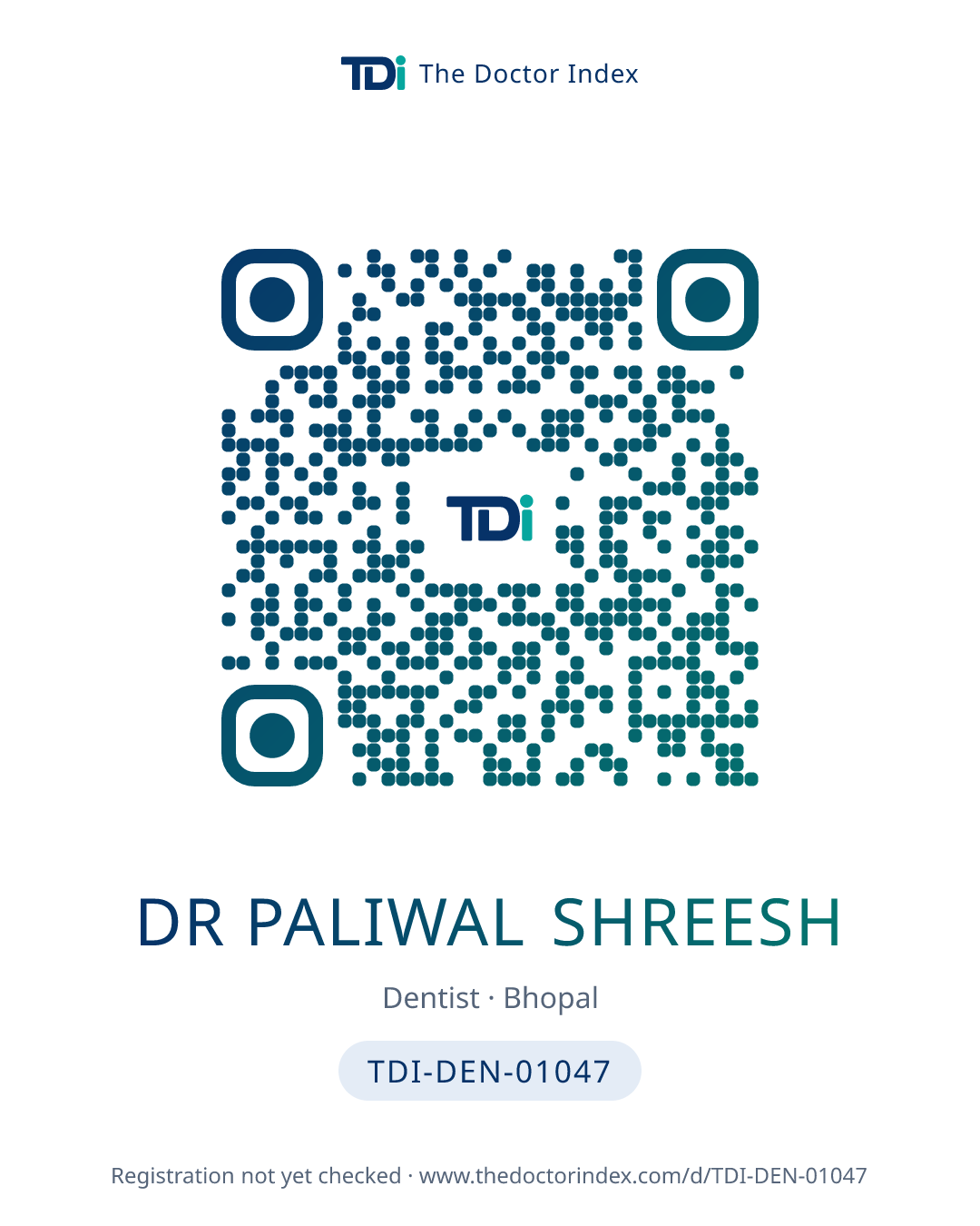QR card for Dr Paliwal Shreesh, TDI-DEN-01047