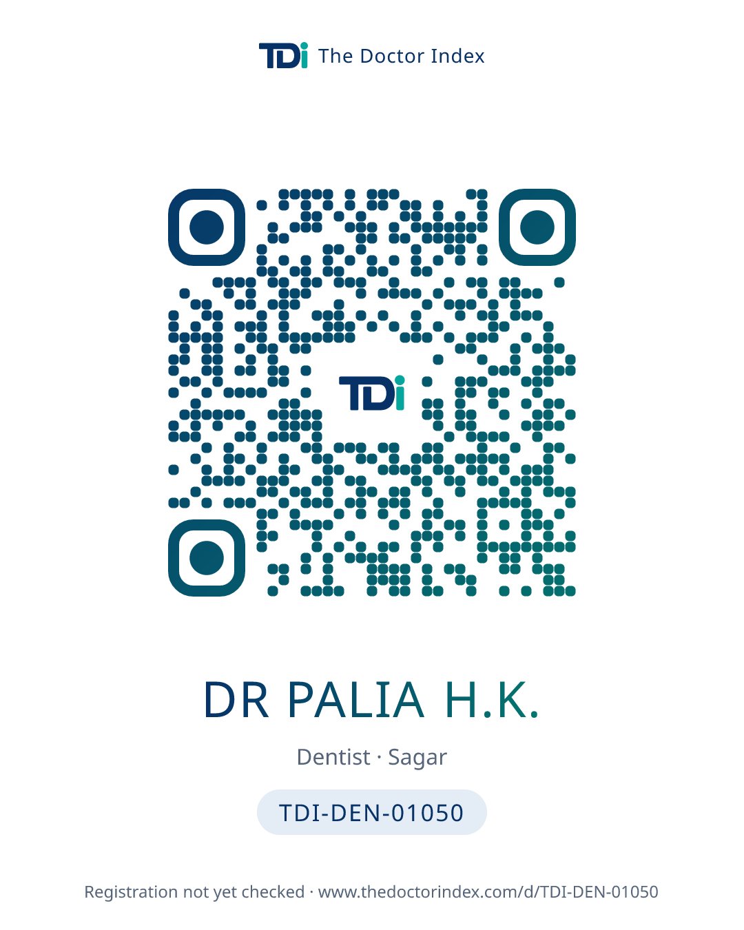 QR card for Dr Palia H.K., TDI-DEN-01050