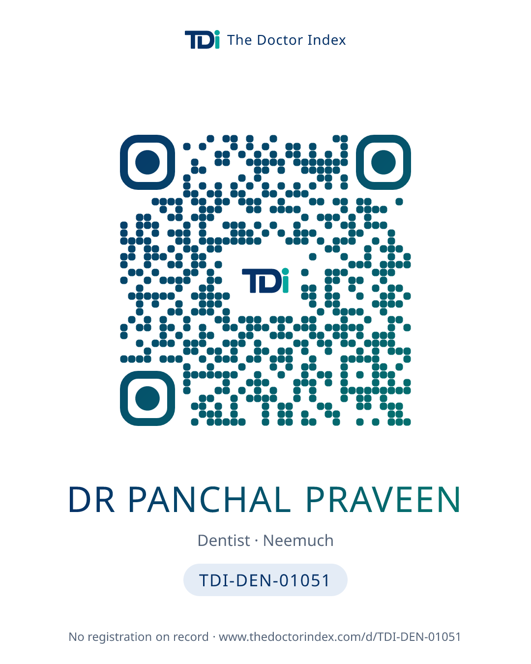QR card for Dr Panchal Praveen, TDI-DEN-01051