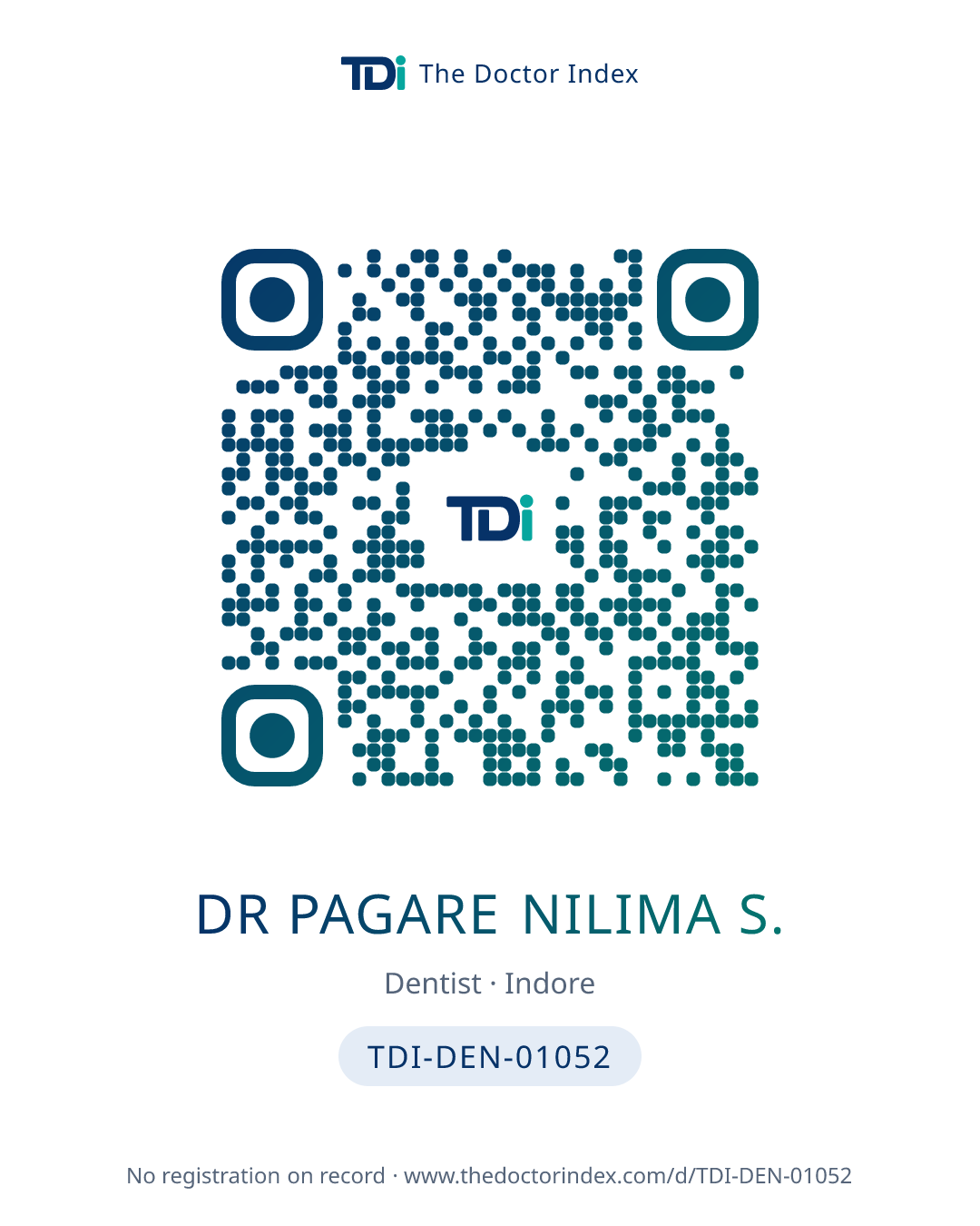 QR card for Dr Pagare Nilima S., TDI-DEN-01052