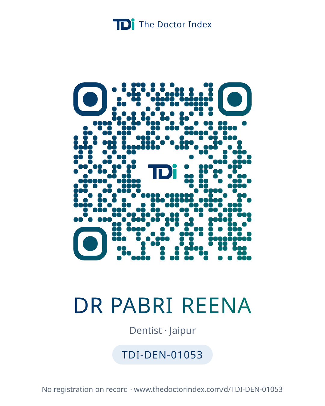 QR card for Dr Pabri Reena, TDI-DEN-01053