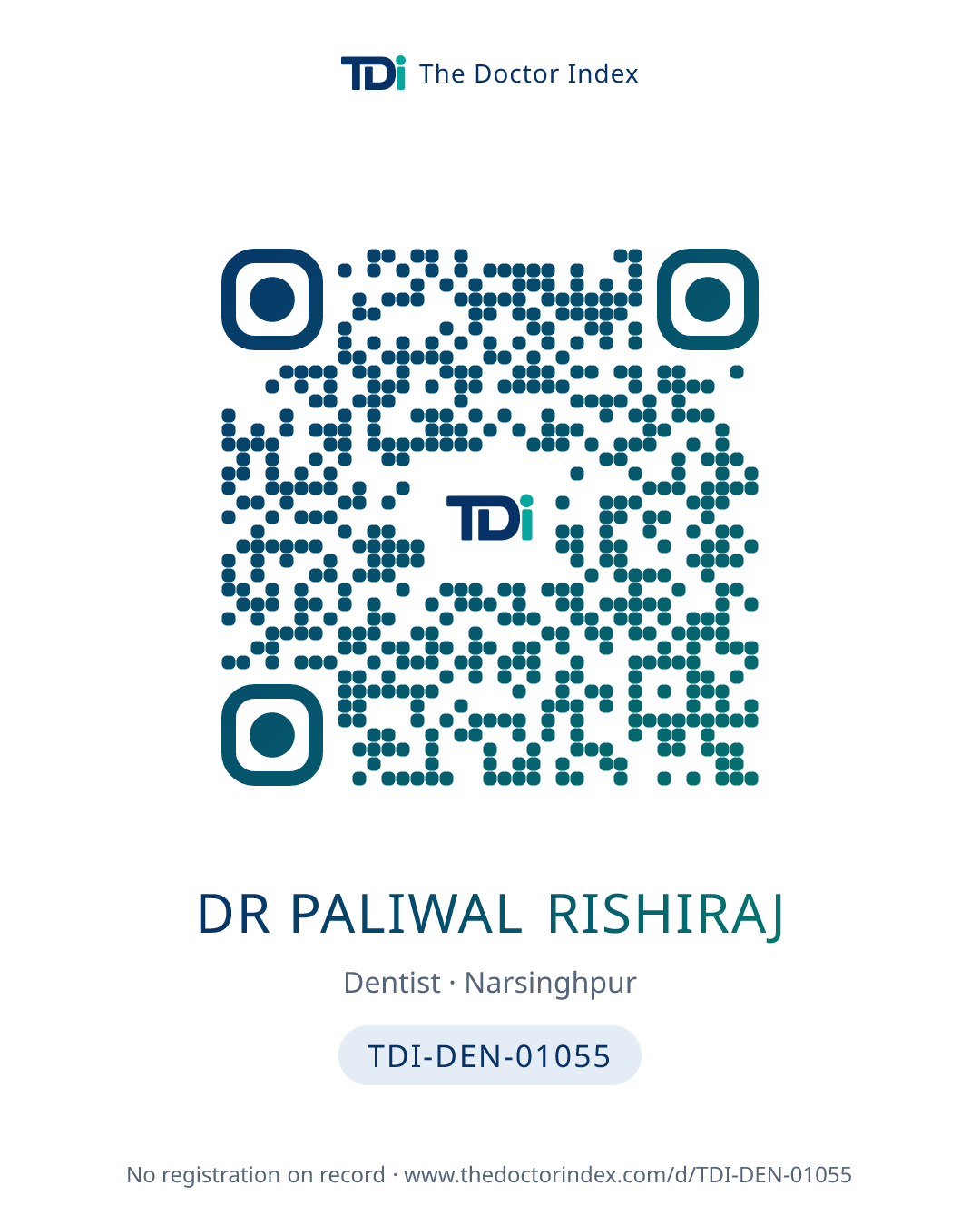 QR card for Dr Paliwal Rishiraj, TDI-DEN-01055