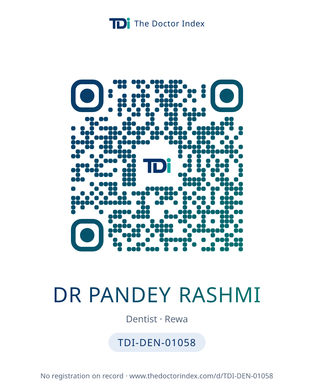 QR card for Dr Pandey Rashmi, TDI-DEN-01058