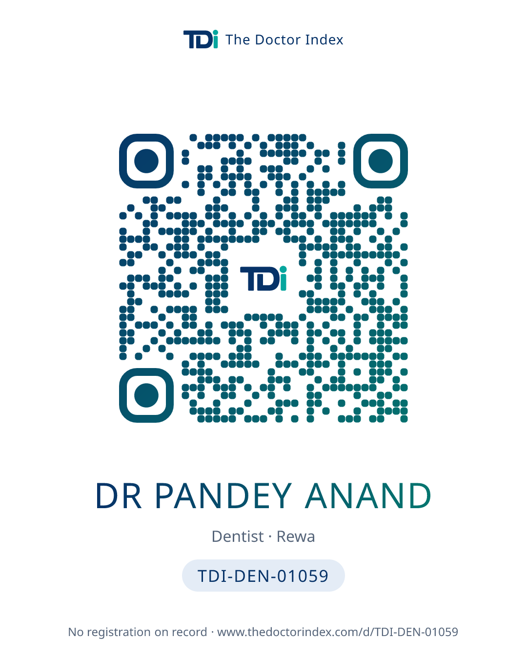 QR card for Dr Pandey Anand, TDI-DEN-01059