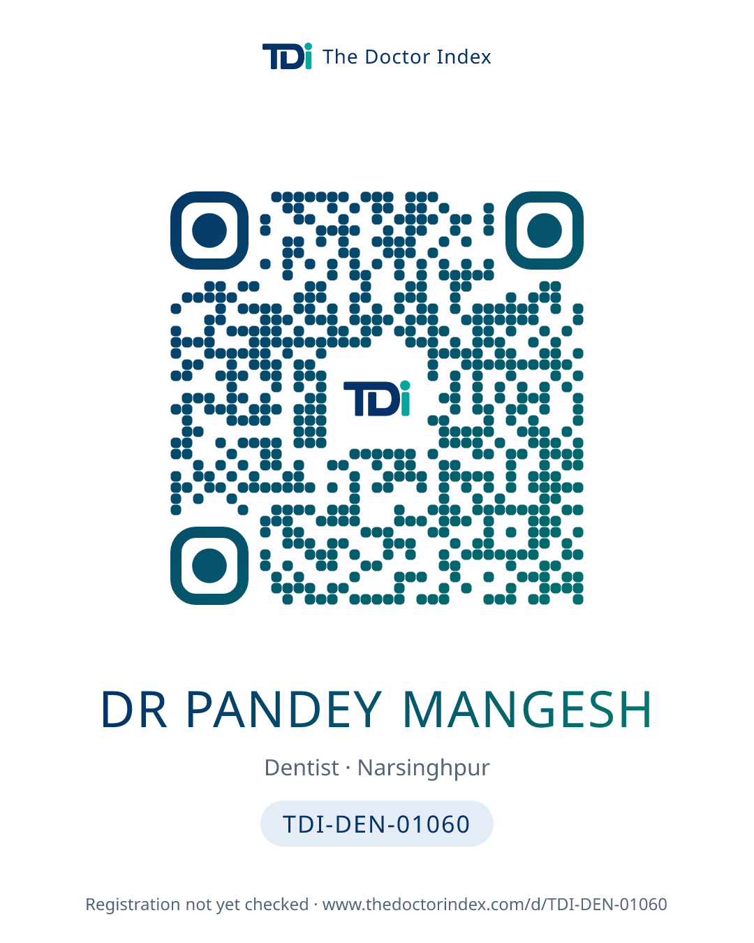 QR card for Dr Pandey Mangesh, TDI-DEN-01060