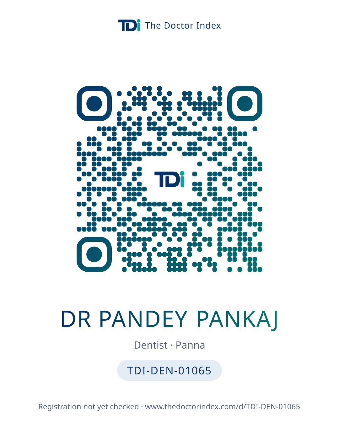 QR card for Dr Pandey Pankaj, TDI-DEN-01065