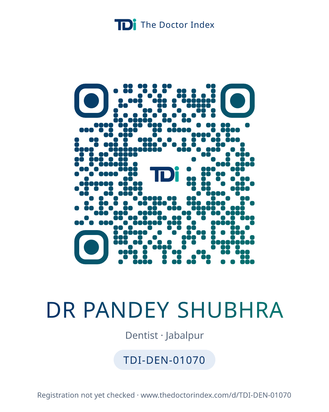 QR card for Dr Pandey Shubhra, TDI-DEN-01070