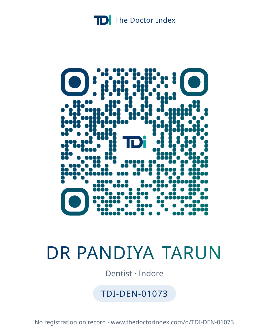 QR card for Dr Pandiya Tarun, TDI-DEN-01073