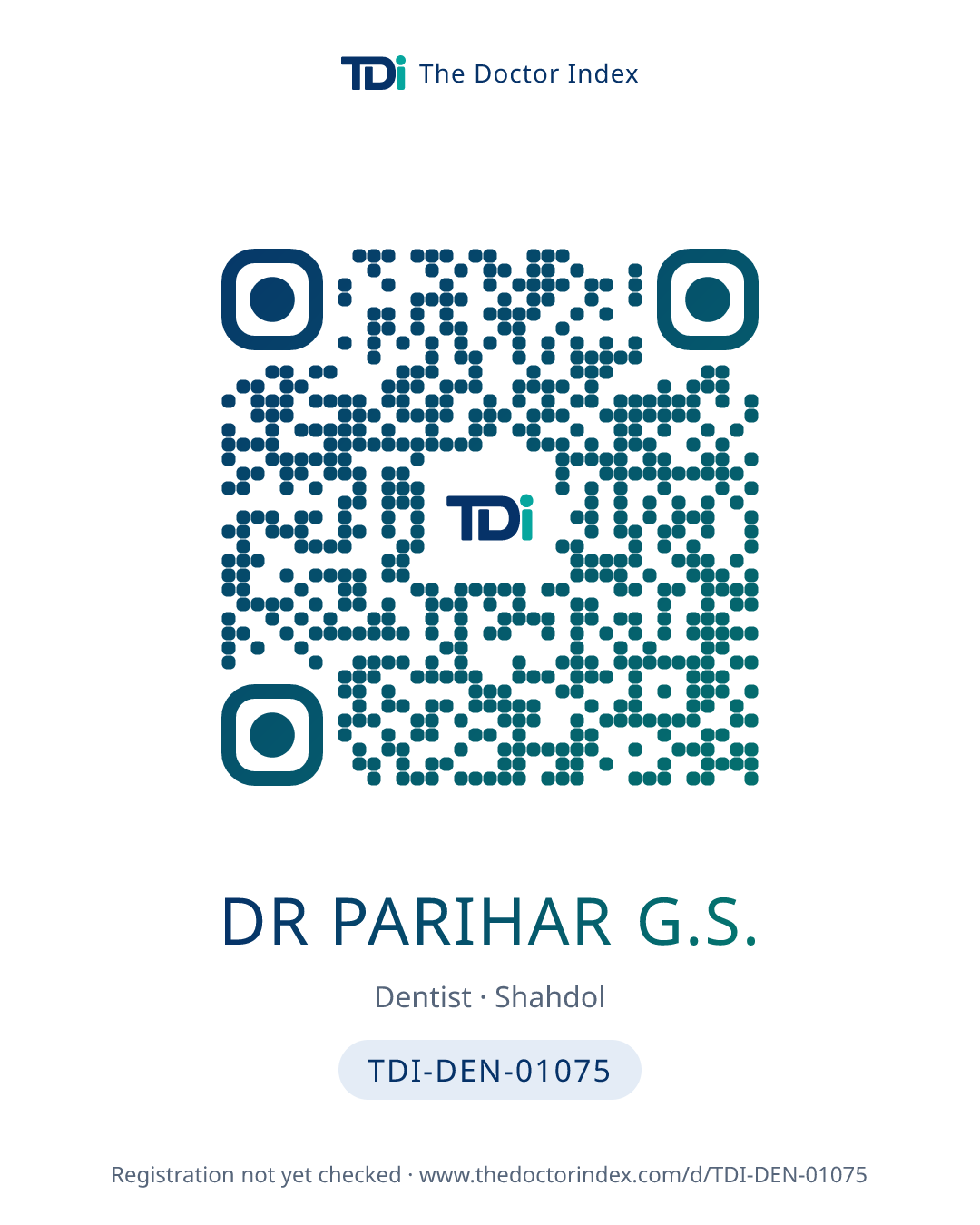 QR card for Dr Parihar G.S., TDI-DEN-01075