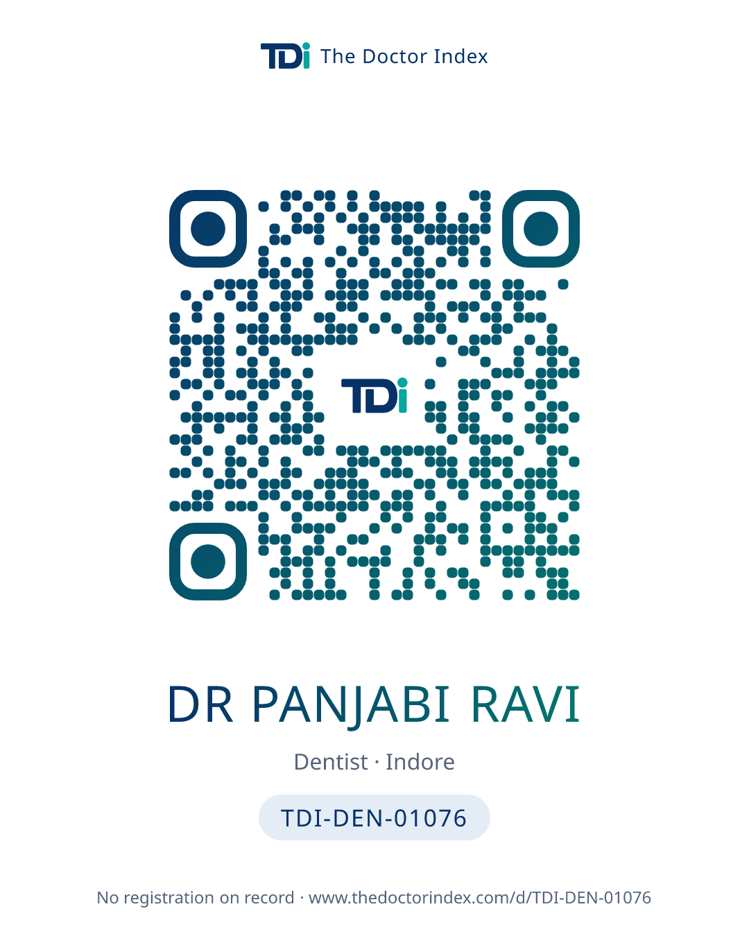 QR card for Dr Panjabi Ravi, TDI-DEN-01076