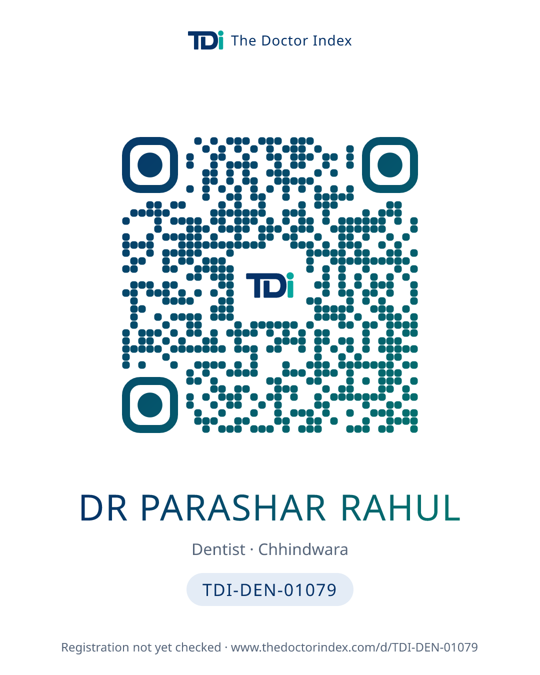 QR card for Dr Parashar Rahul, TDI-DEN-01079