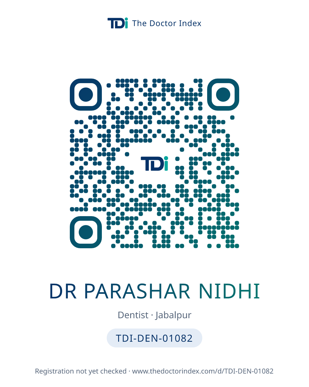 QR card for Dr Parashar Nidhi, TDI-DEN-01082