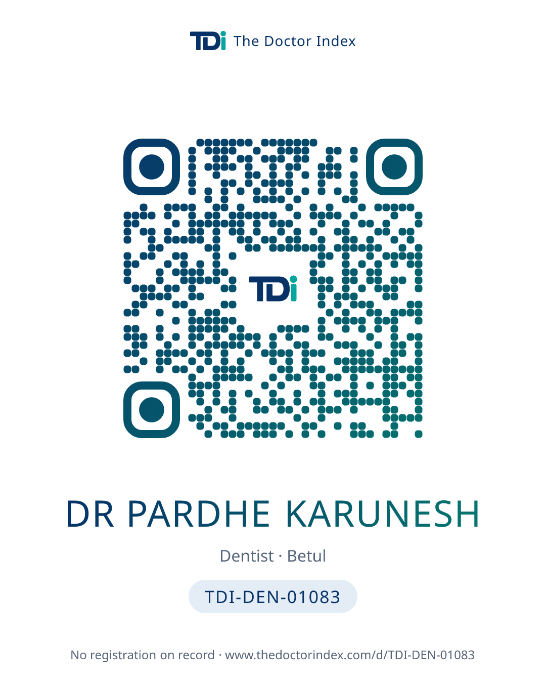 QR card for Dr Pardhe Karunesh, TDI-DEN-01083