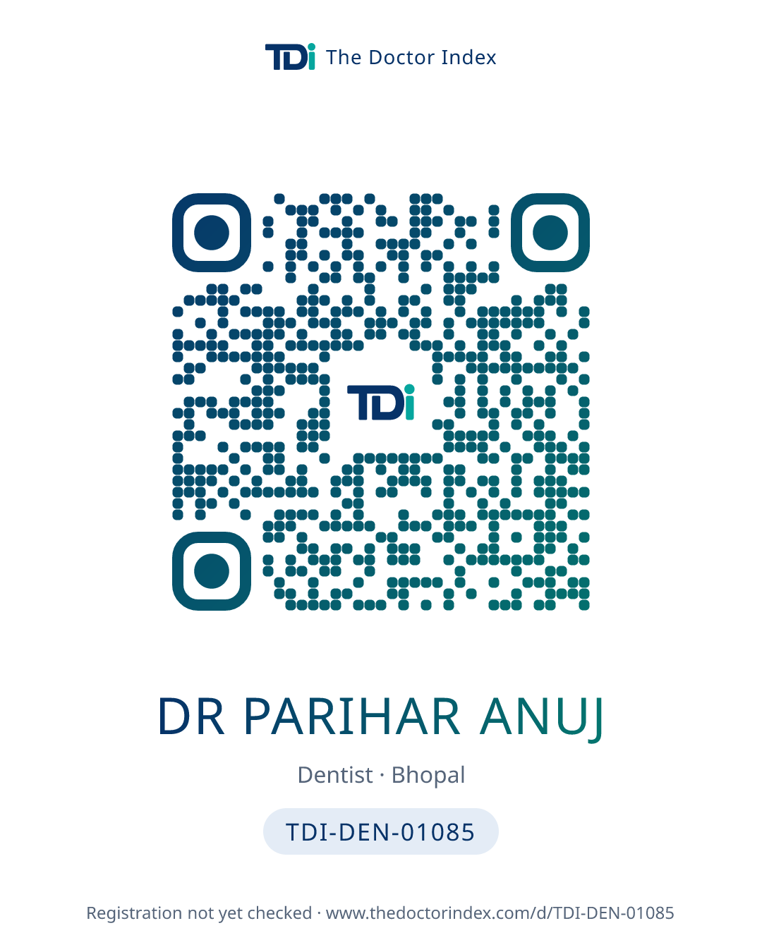 QR card for Dr Parihar Anuj, TDI-DEN-01085