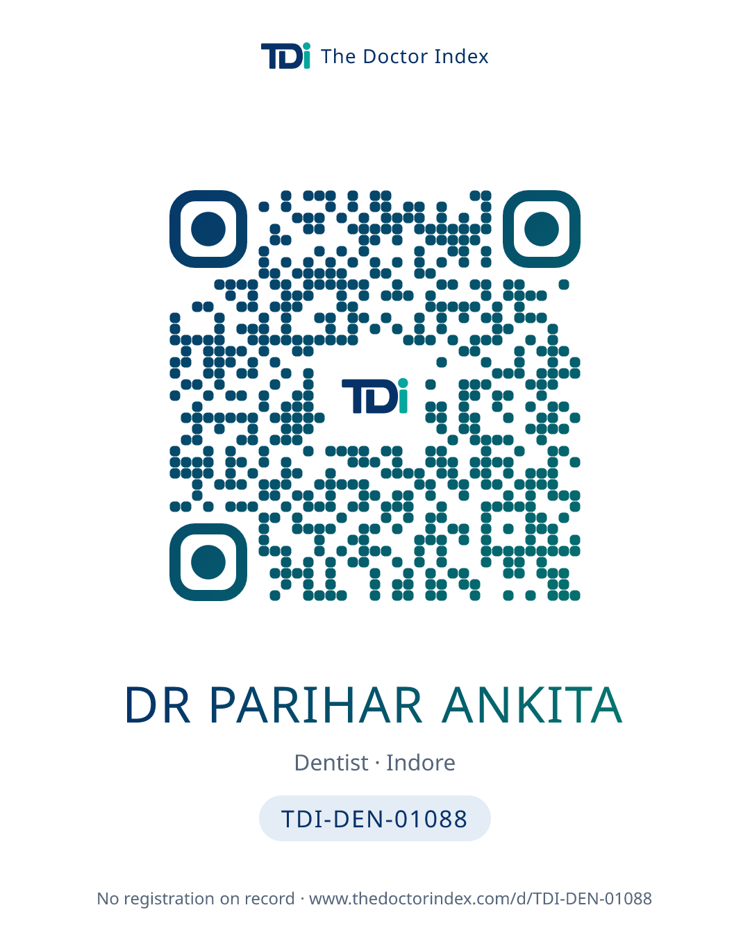 QR card for Dr Parihar Ankita, TDI-DEN-01088